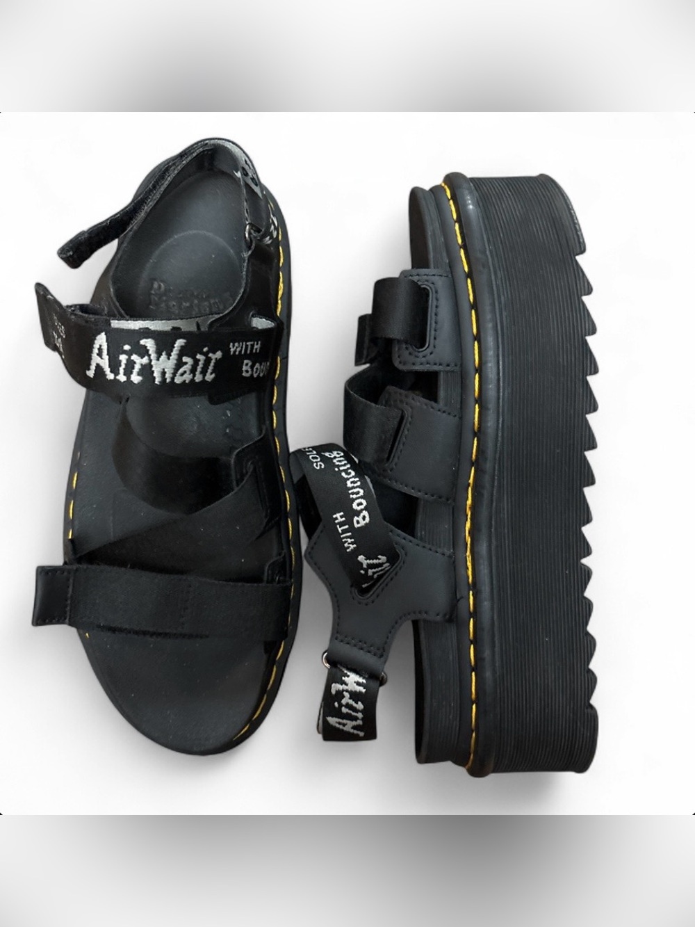Black Women’s Dr. Martens Platform Sandals with Yellow Stitching